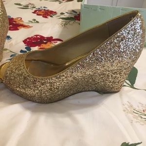 Glitter gold wedges shoes sandals